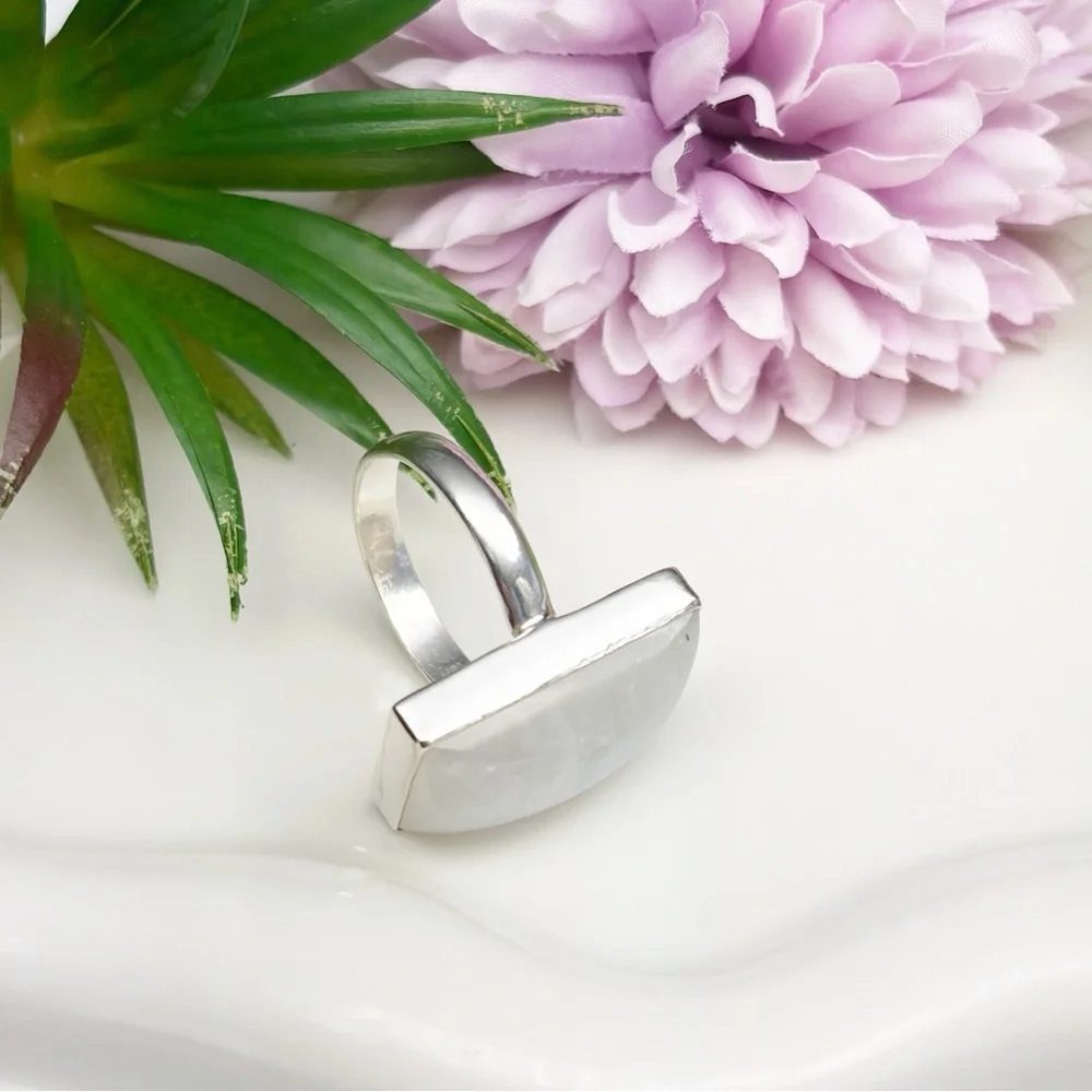 Pure Sterling Silver 925 Rainbow Moonstone Ring Size 9 1/4 9.25 Boho Southwest - Picture 7 of 10